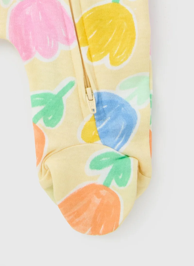 ماتلان بدلة نوم أطفال بسحاب بتصميم زهرة التوليب الصفراء